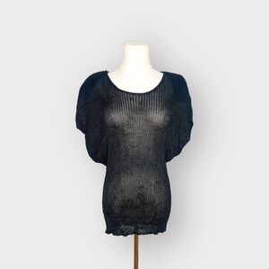CHRISTIAN DIOR Separates Vintage Black Mesh Knit Top (Sz L)